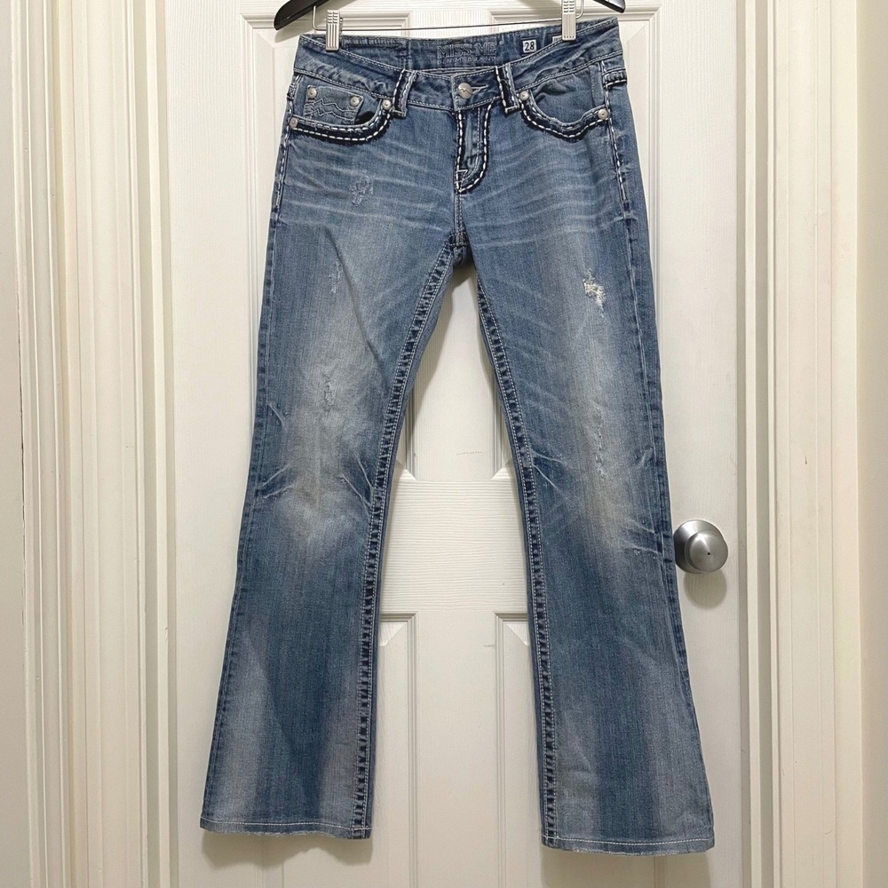 Miss Me Jeans Easy Boot Low Rise Size 28 Embellished Distressed‎ Y2K JE1053EX